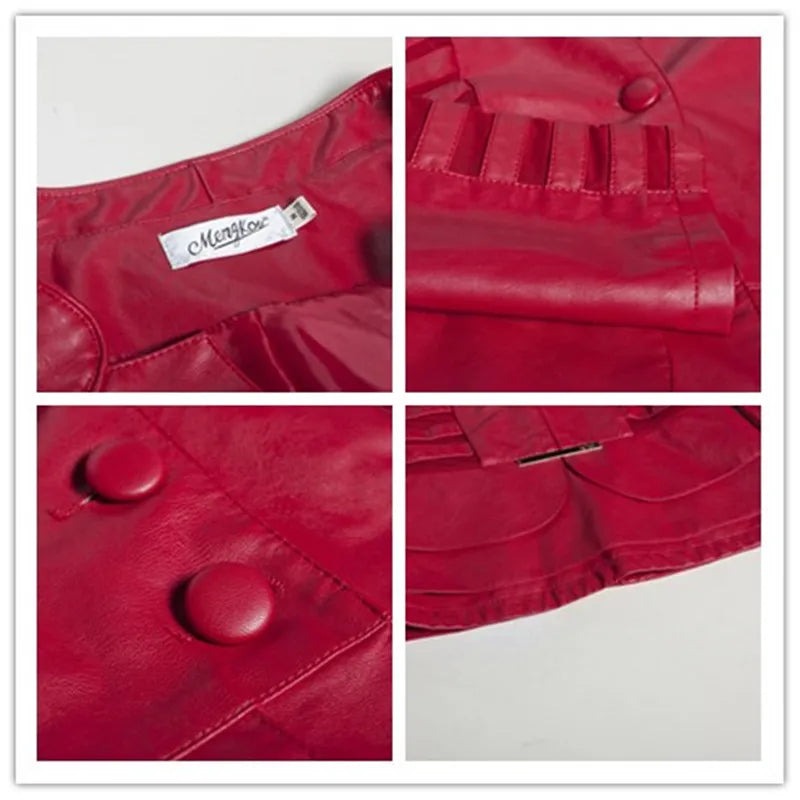 Fitaylor New Spring Autumn Women Faux Leather Jacket Pu Black Wine Red Zippers Long Sleeve 4XL Motorcycle Biker Coat