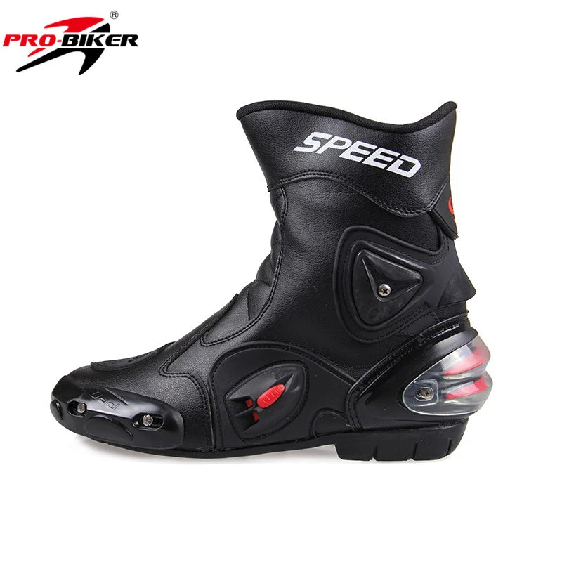 Men Motorcycle Boots PU Leather Motorsport Riding Racing Boots Motocross MX Shoes Motorbike Bike SPEED Protective Gear