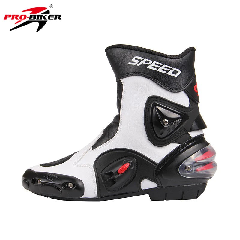 Men Motorcycle Boots PU Leather Motorsport Riding Racing Boots Motocross MX Shoes Motorbike Bike SPEED Protective Gear