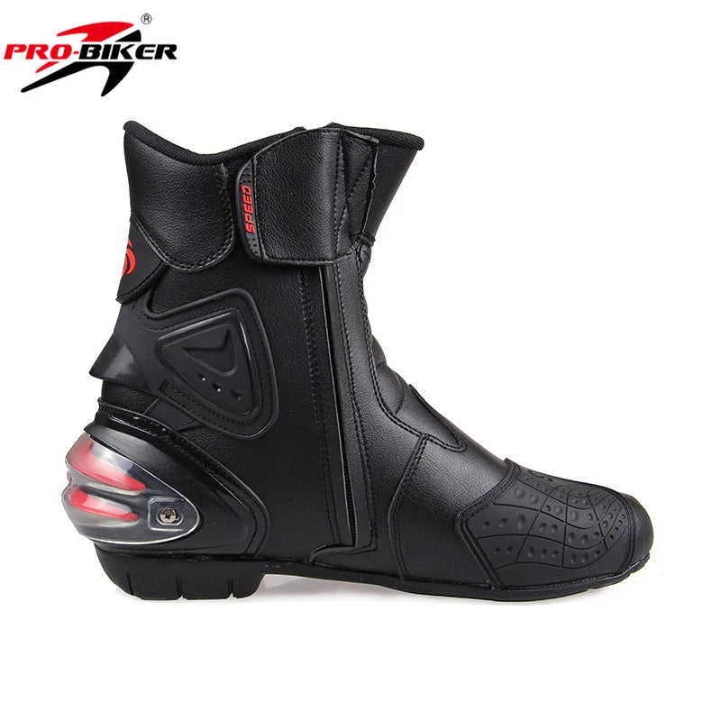 Men Motorcycle Boots PU Leather Motorsport Riding Racing Boots Motocross MX Shoes Motorbike Bike SPEED Protective Gear