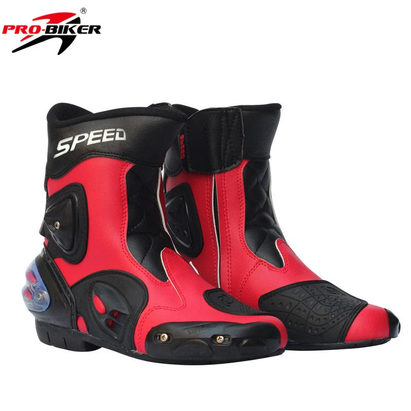 Men Motorcycle Boots PU Leather Motorsport Riding Racing Boots Motocross MX Shoes Motorbike Bike SPEED Protective Gear