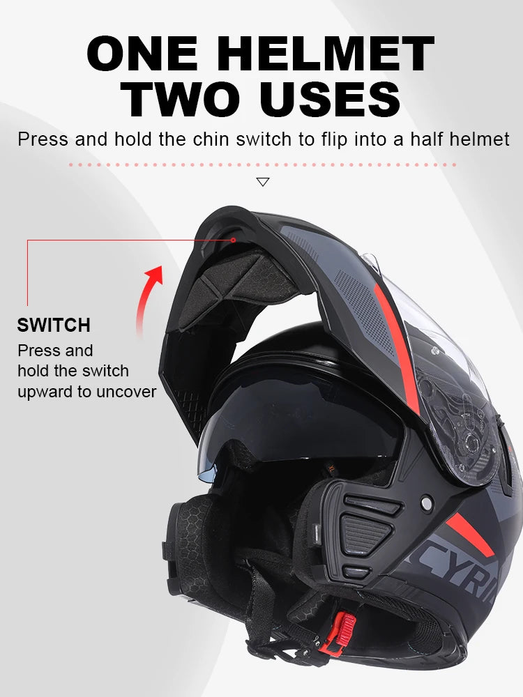 Motorcycle Helmet Dual Visor Modular Flip Up Full Face Helmet for Adult Men and Women DOT ECE Approved Moto Helemt AH121