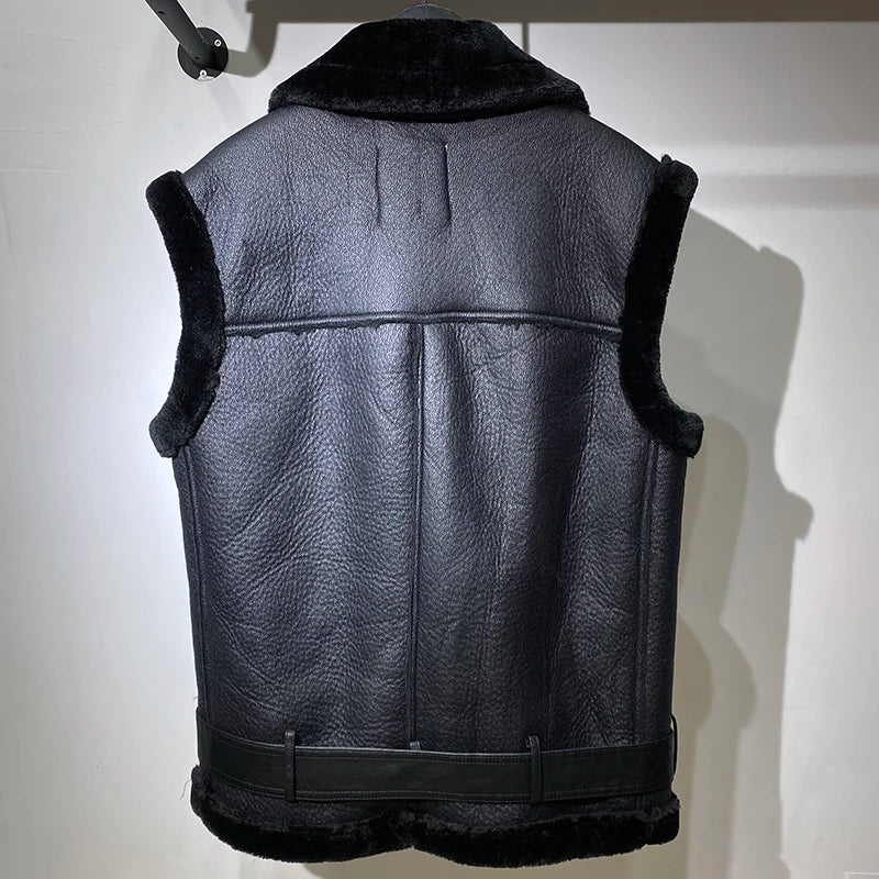 Fitaylor New Autumn Winter Moto Biker Loose Sleeveless Jacket Women Streetwear Lapel Thick Warm Faux Leather Fur Vest with Belt