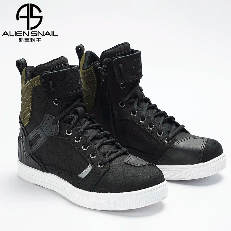 ALIEN SNAIL Waterproof Motorcycle Boots For Men Women Leather Casual Non-slip Protection Cycling Shoes Motorcycle Accessories