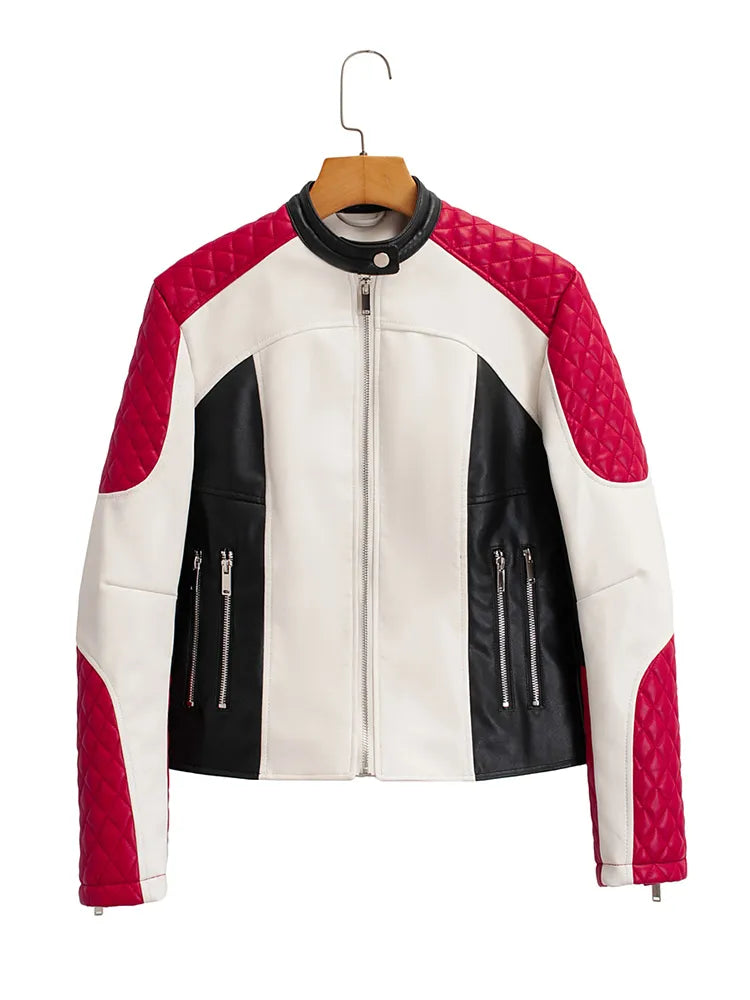 Fitaylor Spring Autumn Women Faux PU Leather Jacket Casual Lady O-neck Motorcycle Outwear Vintage Punk Coat