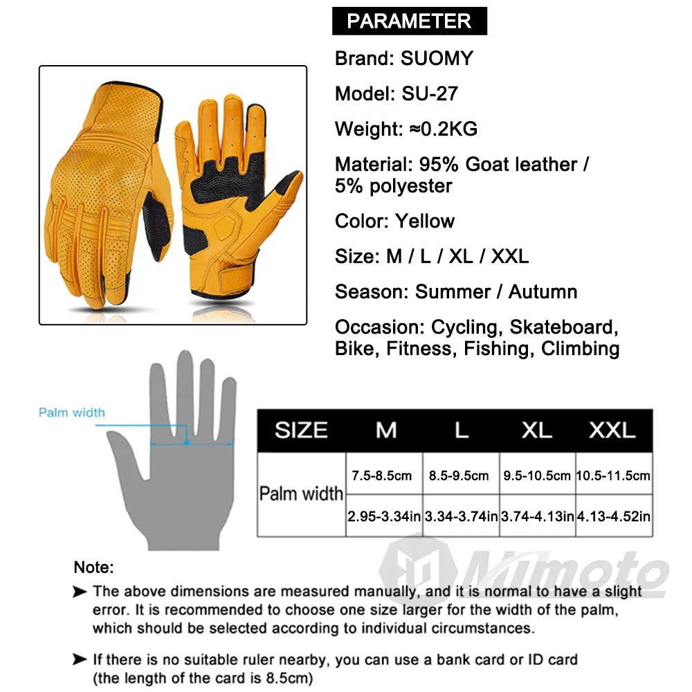 2024 New Suomy Retro Motorcycle Gloves Racing Genuine Leather Motorbike Road Riding Glove Men Women