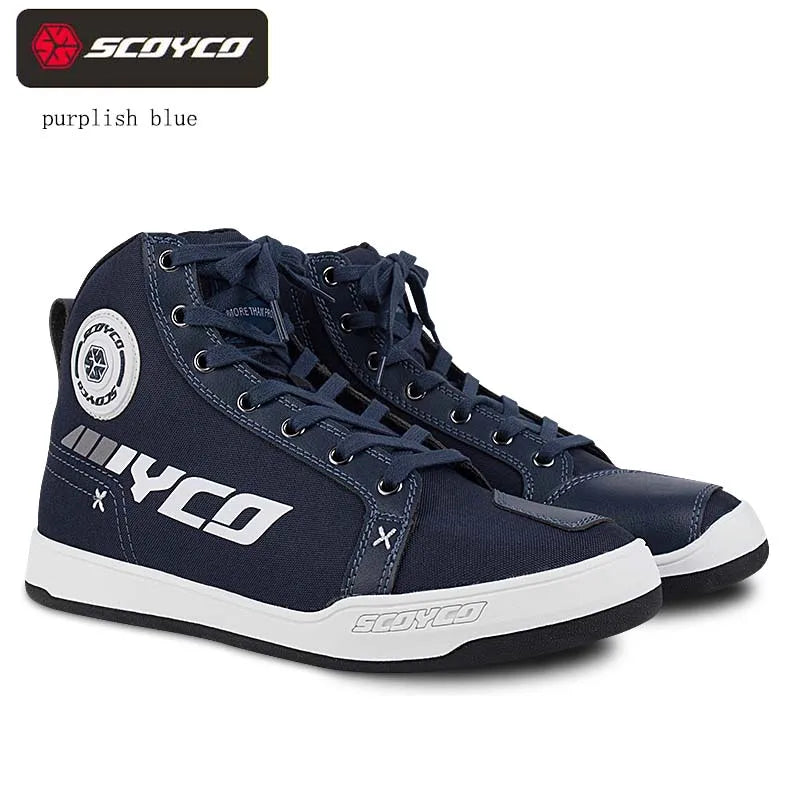 Men's Motorcycle Boots SCOYCO Wearproof linen Motocross Shoes Anti-skid Motorcyclist Boots Zipper closure Quick wear off