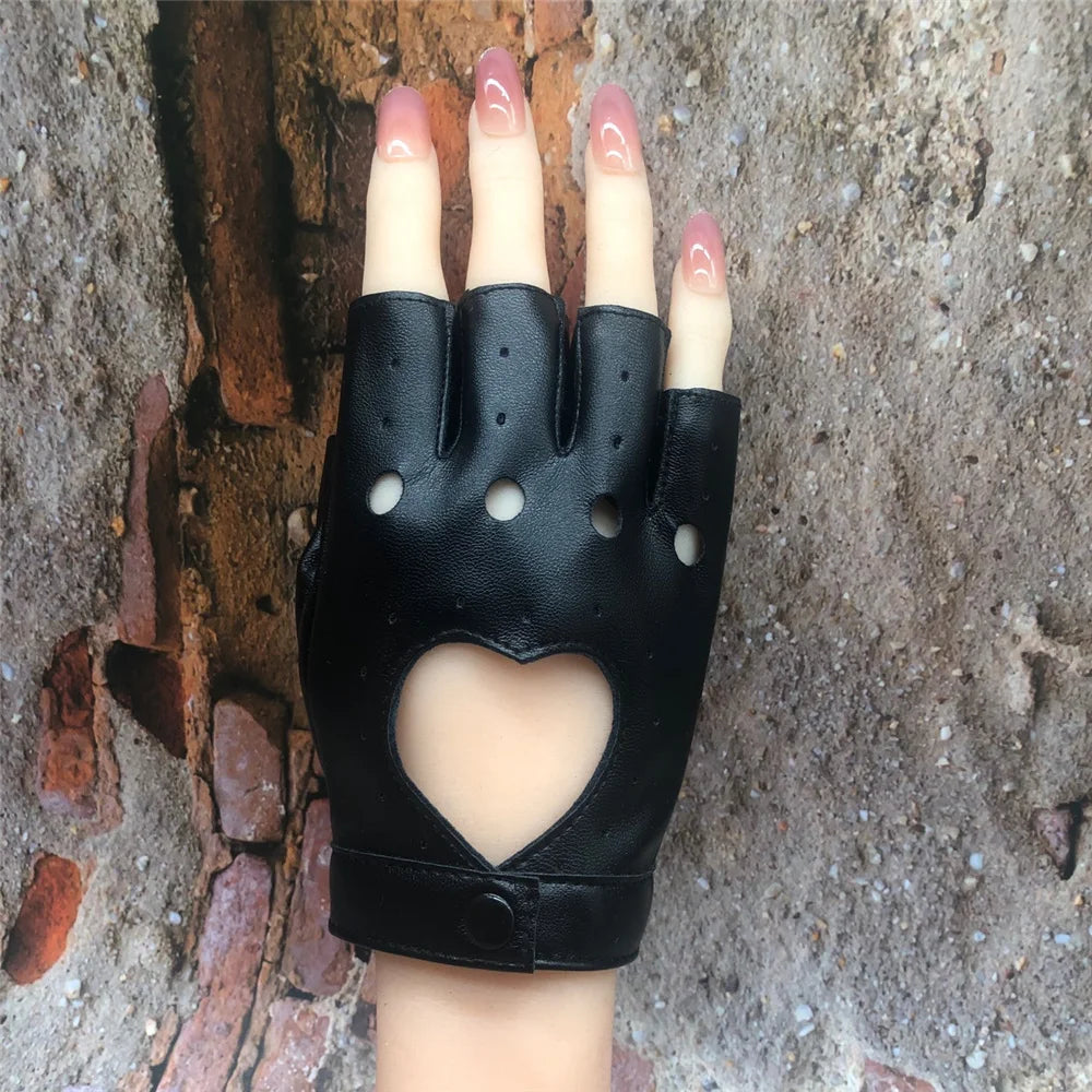 Punk Fashion Women Leather Gloves For Motorcyclist Fingerless Mittens Dance Car Driving Wrist Gloves Thin Motorcycle Accessories
