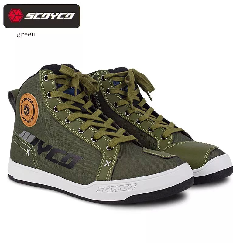 Men's Motorcycle Boots SCOYCO Wearproof linen Motocross Shoes Anti-skid Motorcyclist Boots Zipper closure Quick wear off