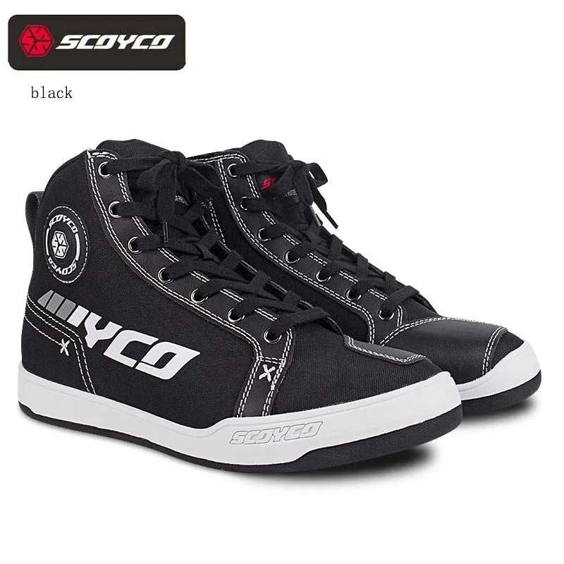 Men's Motorcycle Boots SCOYCO Wearproof linen Motocross Shoes Anti-skid Motorcyclist Boots Zipper closure Quick wear off