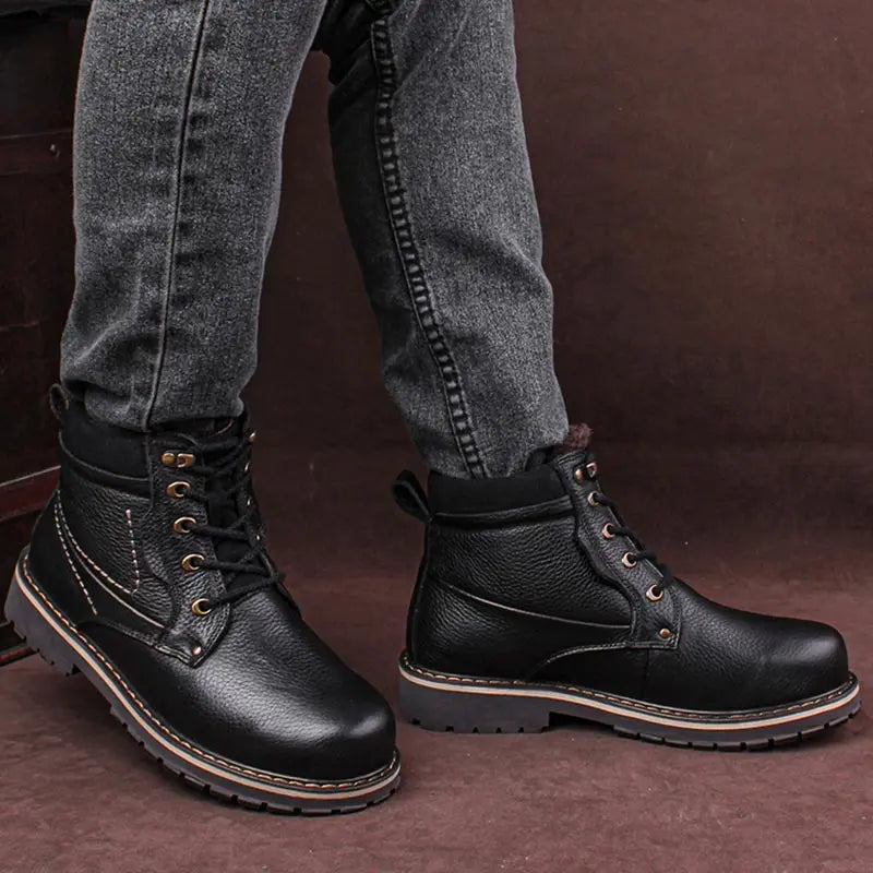 38~50 Genuine Leather Men's Boots 2023 Non-Slip Warm Comfortable High Quality Vintage Motorcycle Men Winter Ankle Boots #8988