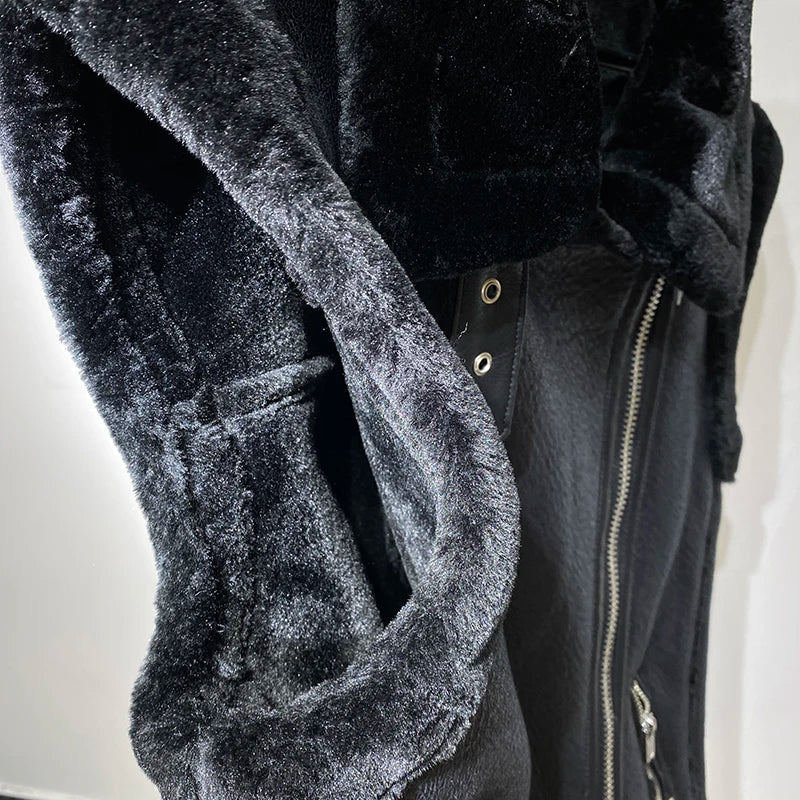 Fitaylor New Autumn Winter Moto Biker Loose Sleeveless Jacket Women Streetwear Lapel Thick Warm Faux Leather Fur Vest with Belt