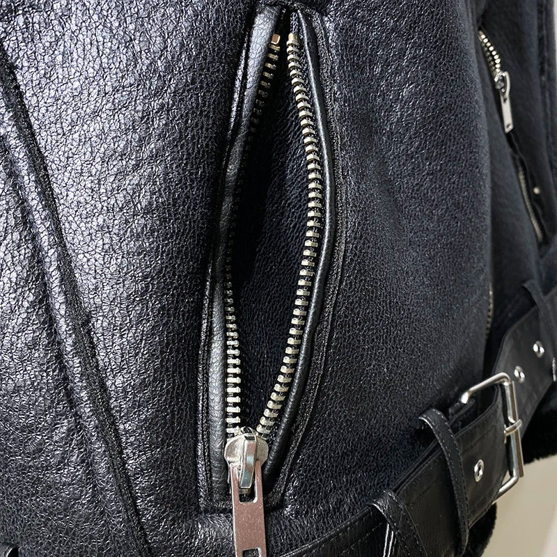 Fitaylor New Autumn Winter Moto Biker Loose Sleeveless Jacket Women Streetwear Lapel Thick Warm Faux Leather Fur Vest with Belt