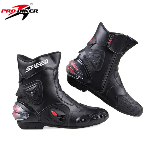 Men Motorcycle Boots PU Leather Motorsport Riding Racing Boots Motocross MX Shoes Motorbike Bike SPEED Protective Gear