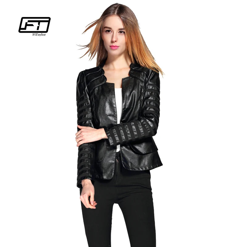 Fitaylor New Spring Autumn Women Faux Leather Jacket Pu Black Wine Red Zippers Long Sleeve  4XL Motorcycle Biker Coat