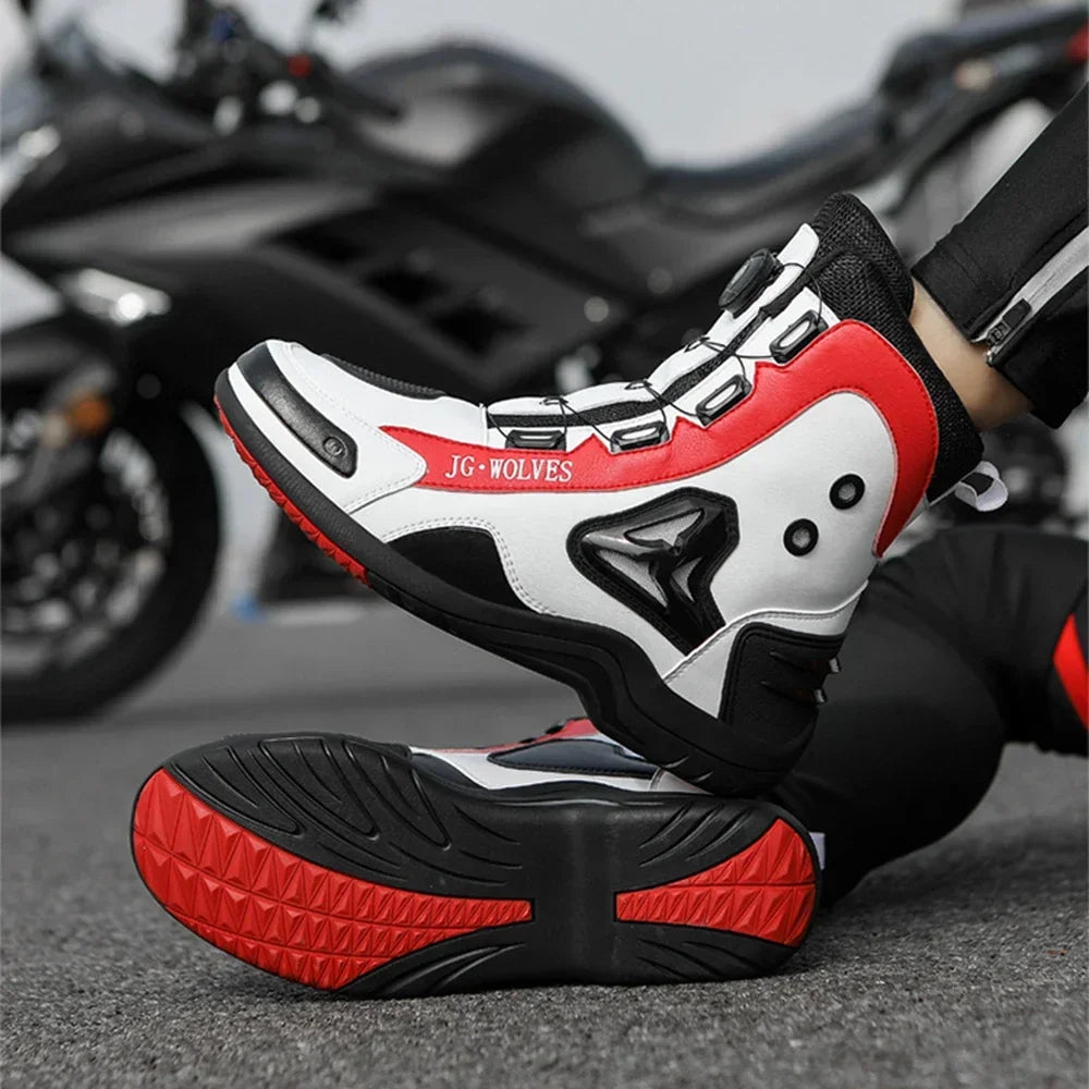 Motorcycle Men Boots Racing Shoes Riding Breathable Soft Boots Durable Off-road Motorbike Rubber Anti-kick protection Black TPU