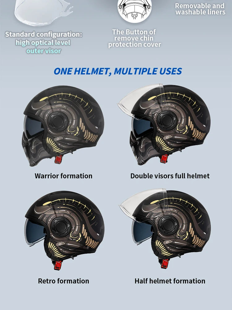 Cyril Full Face Open Face Motorbike Helmet DOT Certificates Men Women Safety Retro Combinable Motorcycle Helmets Capacetes