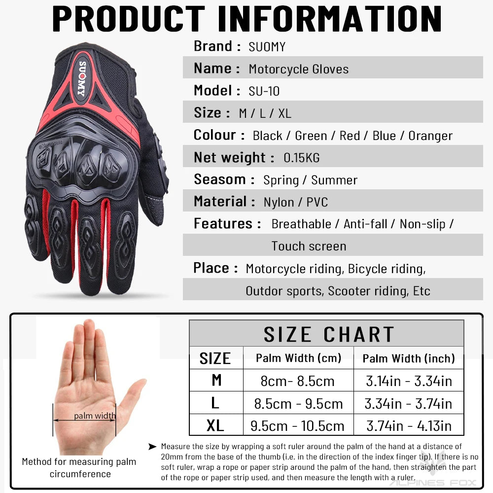 SUOMY Summer Motorcycle Gloves Breathable Touch Screen Motorcycle Gloves Off-road Motocross Protective Gloves Anti-drop Guantes