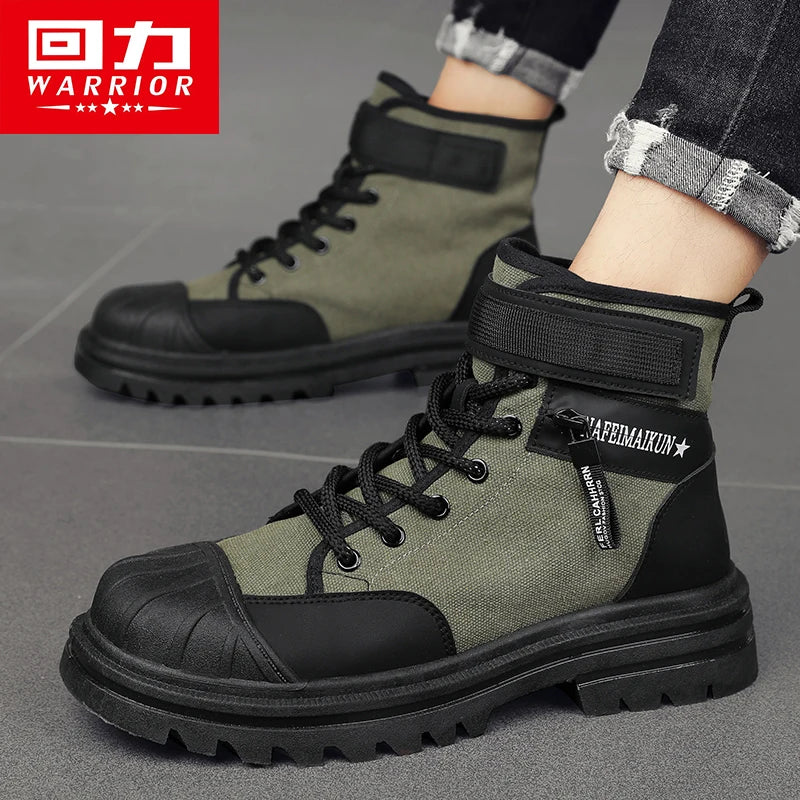 Warrior Winter Martin Boots Men Work Climbing Shoes Hiking Motorcycle Casual Shoes Shell Head Outdoor Men's High Tops Sneakers