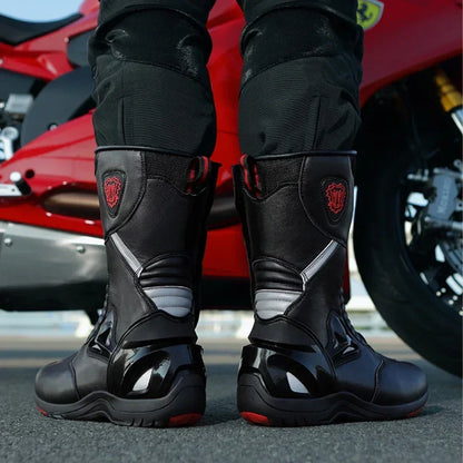 Motorcycle Men Boots Racing Black Shoes Riding Breathable Soft Off-road Motorbike Anti-kick protection Elasticity Reflective