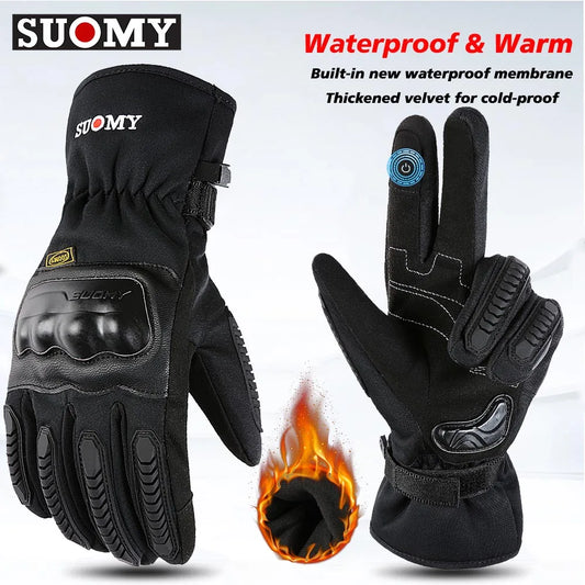 SUOMY Motorcycle Gloves Warm Winter Bike Gloves Waterproof Protective Guantes Moto Touchscreen Motorbike Riding Snowmobile Glove