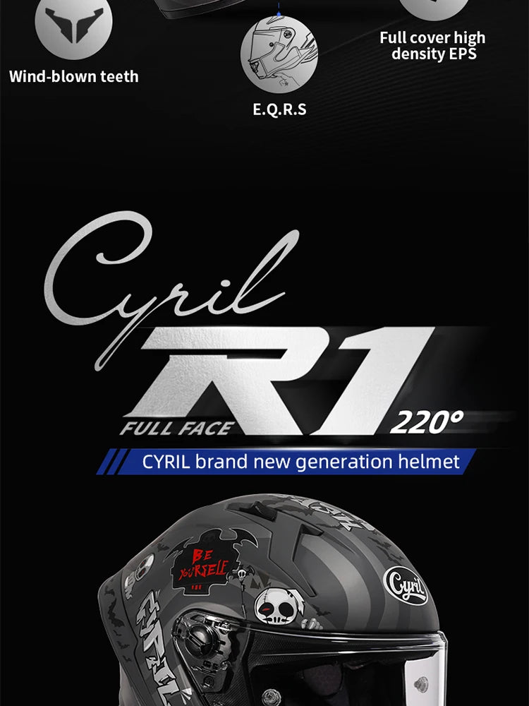 Cyril Full Face Helmet Motorcycle DOT Certified Safety Comfortable Breathable Sun Visor Racing Sports Helmets