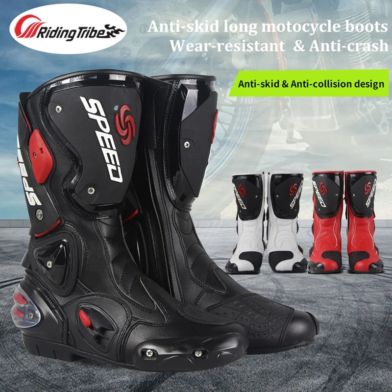 Motorcycle Boots Men Women Riding Mid-Calf Ankle Protective Shoes Moto Motorbike Equipment Racing Long Boot B1001