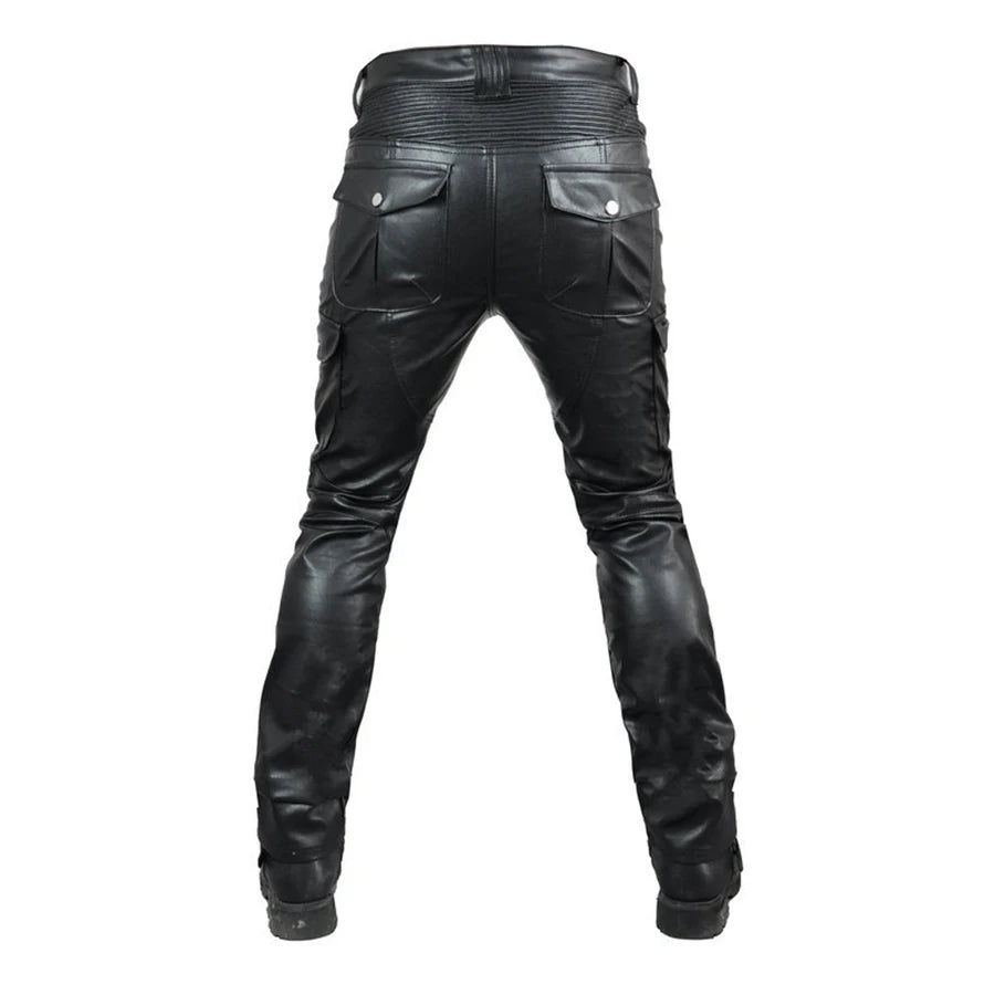 NEW Motorcycle Riding Jeans Motocross Racing Pants PU Leather Biker Trousers Waterproof Windproof Men With 4 X CE Knee Hip Pad