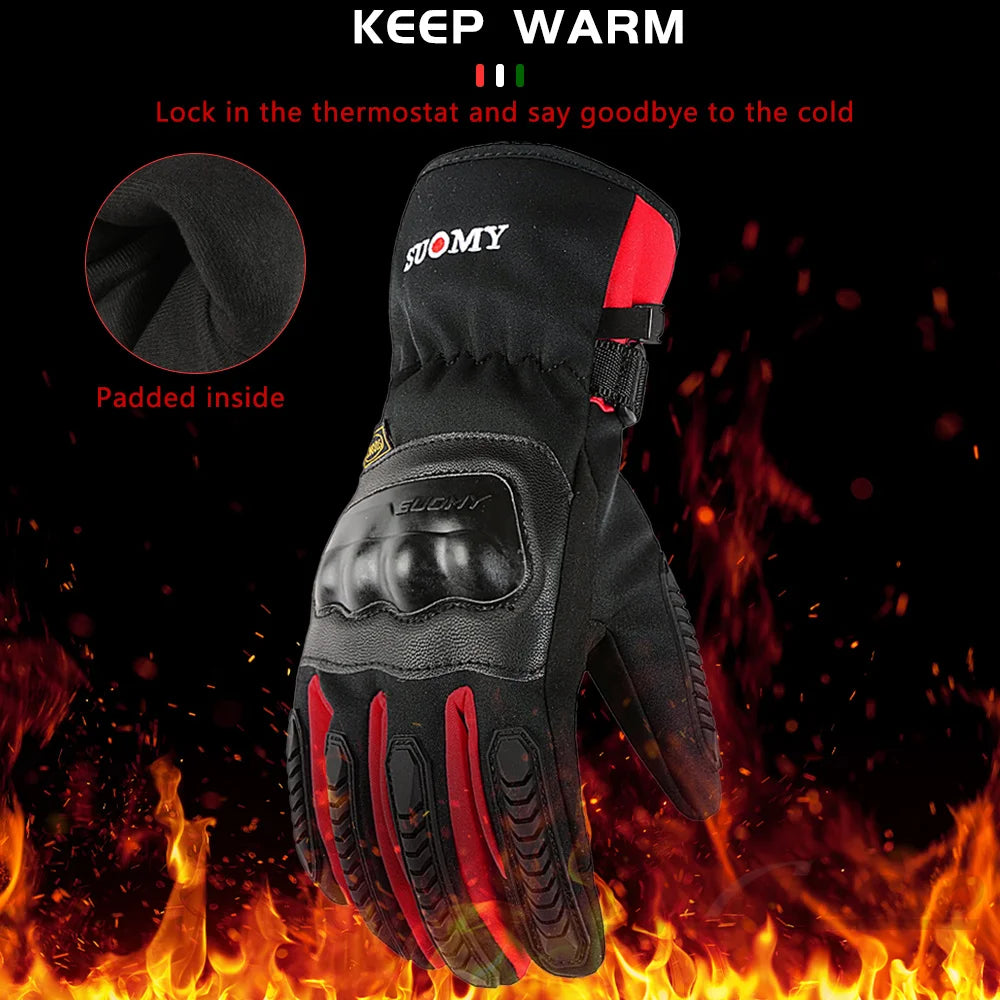 SUOMY Motorcycle Gloves Warm Winter Bike Gloves Waterproof Protective Guantes Moto Touchscreen Motorbike Riding Snowmobile Glove