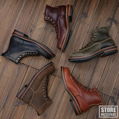 Vintage Motorcycle Boots Casual Men Ankle Boots Cowhide Leather Shoes Wedge Tooling Desert Boots Motorcycle Shoes