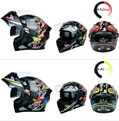 JIEKAI Motorbike Removable Lining Full Face Helmet Motorcycle Flip Up Helmet Racing Summer Winter Dual Lens Visor Motocross DOT Approved