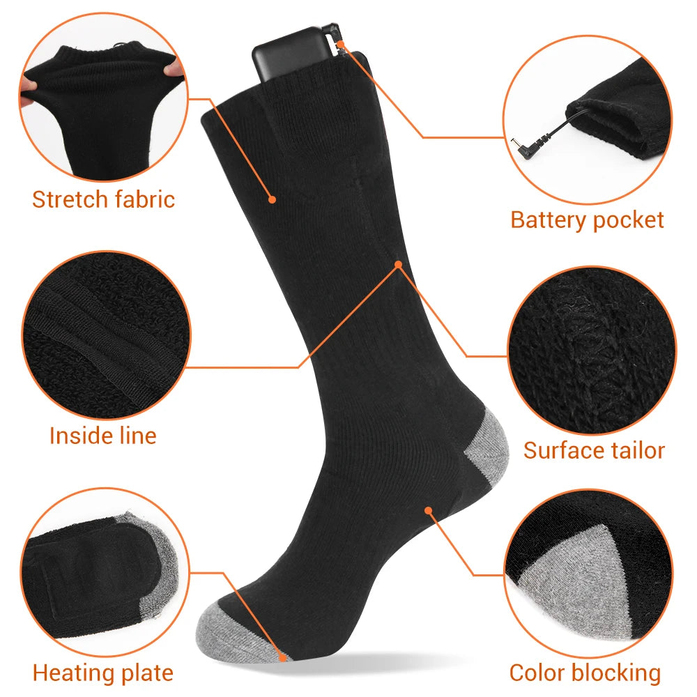 Heated Socks Winter Warmth 65℃ USB Rechargeable 5000mAh Heating Socks Outdoor Motorcycle Boots Snowmobile Skiing Heated Sock