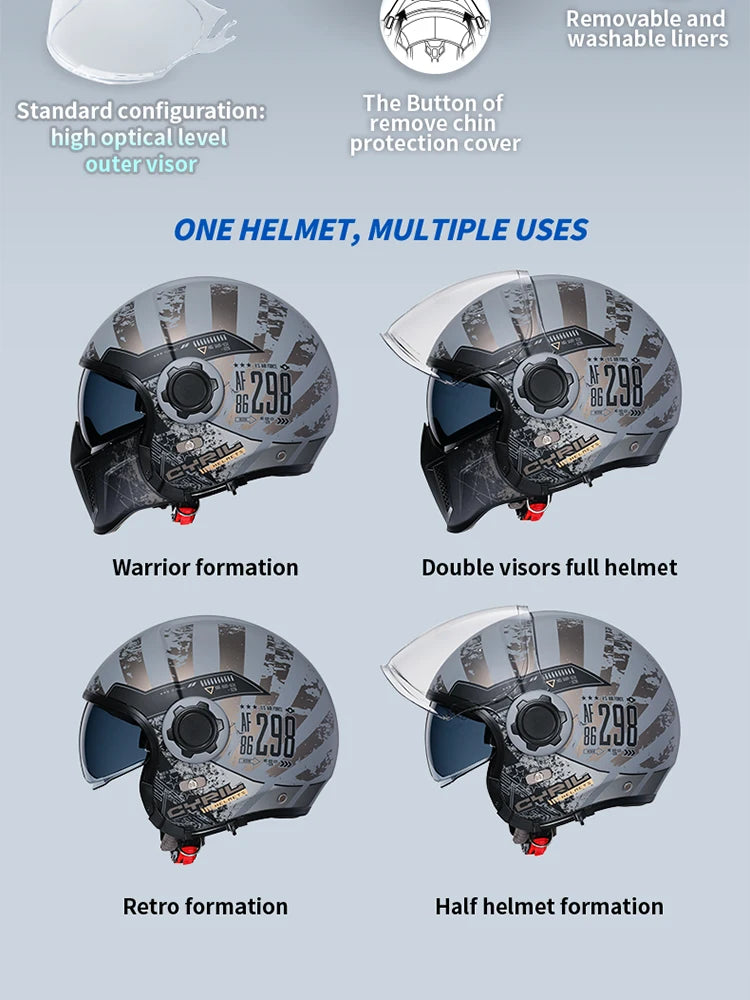 Cyril Full Face Open Face Motorbike Helmet DOT Certificates Men Women Safety Retro Combinable Motorcycle Helmets Capacetes