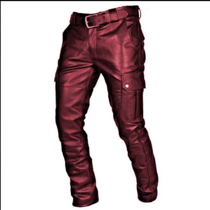 Autumn Black Leather Pants for Men Pu Casual Slim Fit Skinny Pants Motorcycle Leather Pants Punk Male Riding Straight Trousers