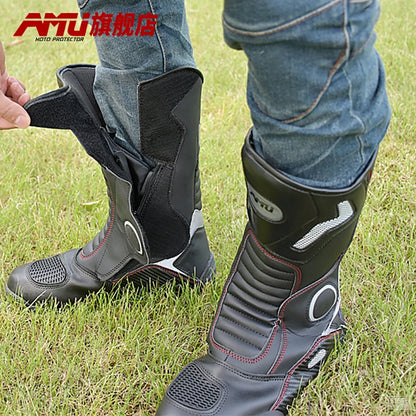 AMU Motorcycle Boots Leather Motocross Boots Men Moto Riding Shoes Motorcycle Protection Motorcycle Long Thigh Boots Reflective