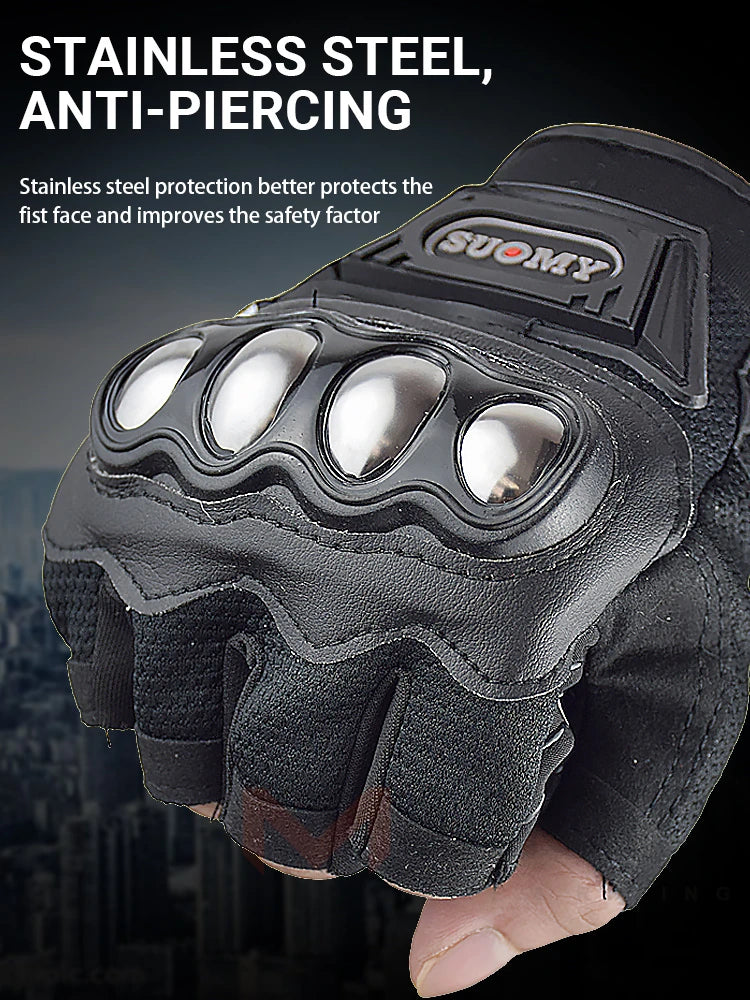 Suomy Summer Motorcycle Half Finger Gloves Hard Shell Protection Motocross Fingerless Gloves Outdoor Sport Moto Gloves Leather