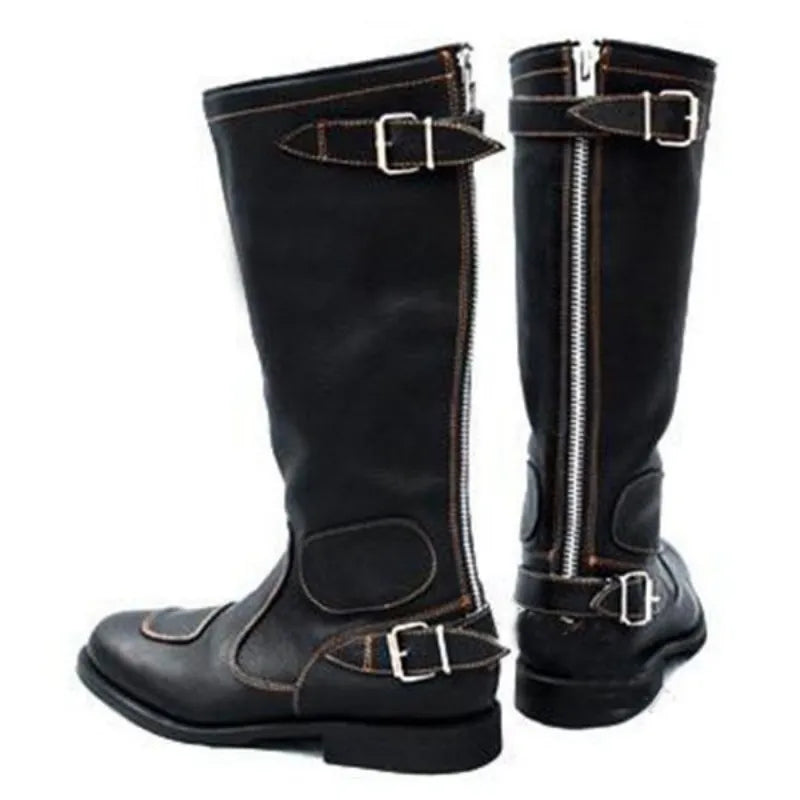 Men's Large Size Motorcycle Boots European and American High Tube Knight Boots Buckle Design Women's Boots