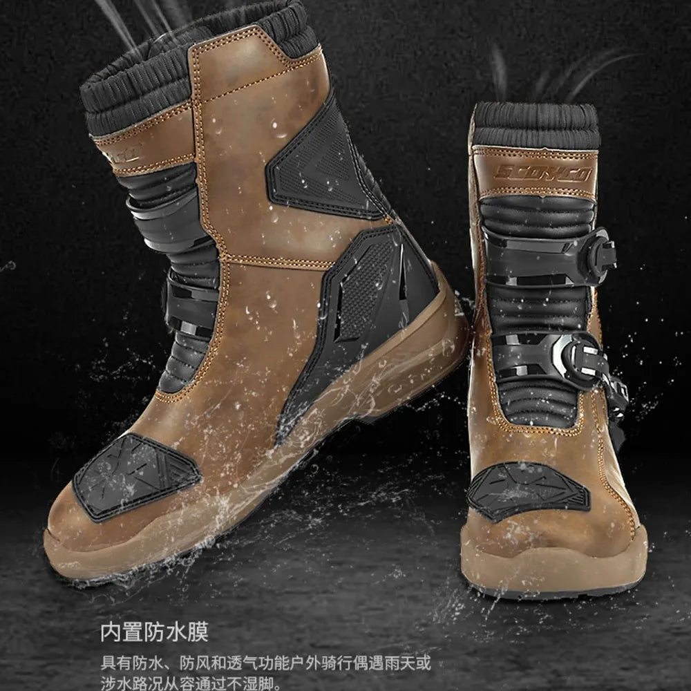 Wear-resistant Men's Biker Boots Anti-slip Motorcycle Boots Anti-fall Motocross Boots Waterproof Motorcycle Protection Equipment