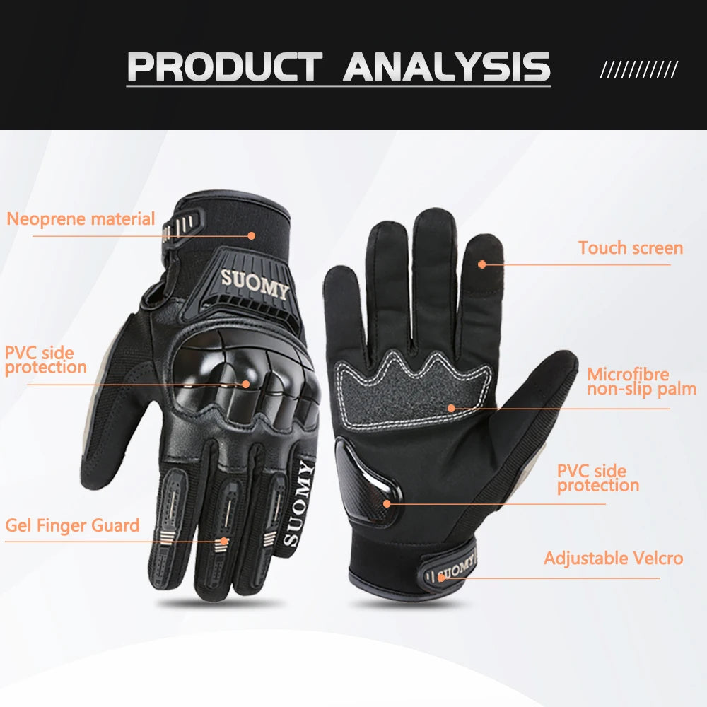 SUOMY Summer Motorcycle Gloves Non-Slip Touchscreen Motocross Glove Breathable PVC Full Knuckle Finger Protective Wear Resistant