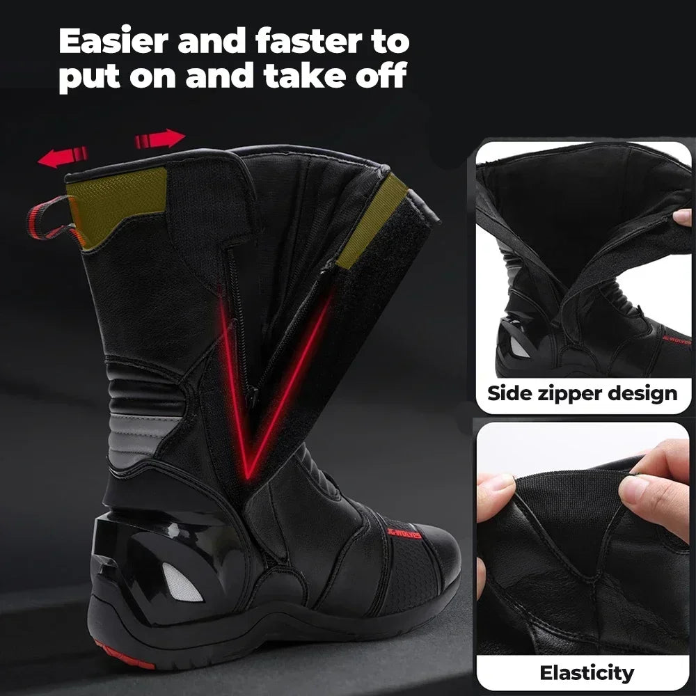 Motorcycle Men Boots Racing Black Shoes Riding Breathable Soft Off-road Motorbike Anti-kick protection Elasticity Reflective