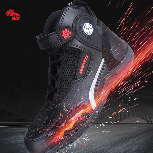 SCOYCO Summer Motorcycle Boots Botas Moto Microfiber Leather Motocross Off-Road Racing Boots Motorbike Riding Shoes Men Boots