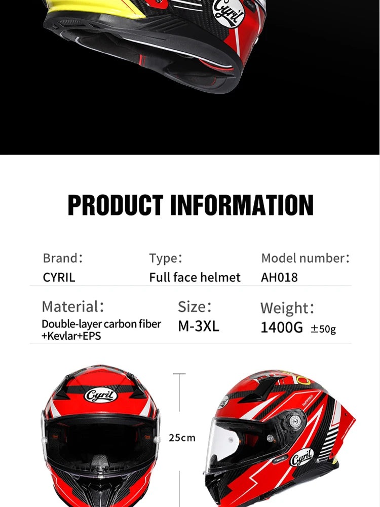 Cyril Carbon Fiber Motorcycle Helmet Four Seasons DOT Certified Safety Removeable Unisex Cool Full Face Motobike Casco Helmets