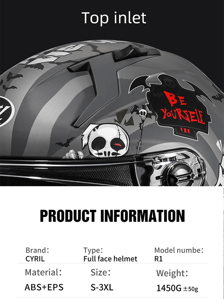 Cyril Full Face Helmet Motorcycle DOT Certified Safety Comfortable Breathable Sun Visor Racing Sports Helmets