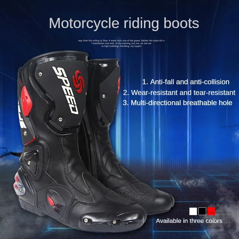 B1001 Motorcycle Racing Boots Professional SPEED Biker Shoes Motorbike Long Riding Protective Gear Shift Microfibe Leather boot