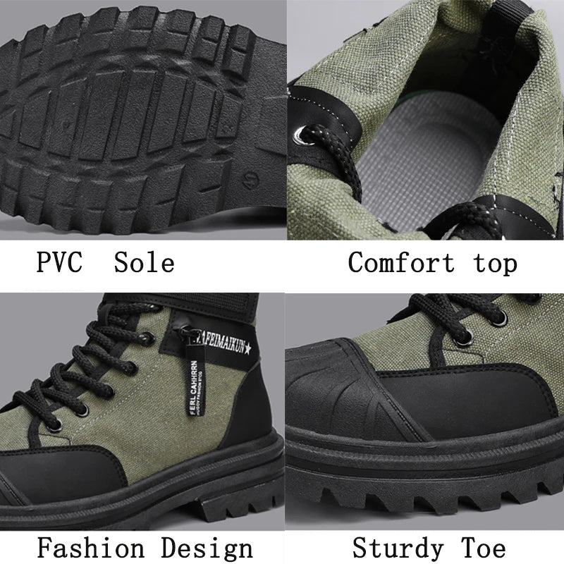 Warrior Winter Martin Boots Men Work Climbing Shoes Hiking Motorcycle Casual Shoes Shell Head Outdoor Men's High Tops Sneakers