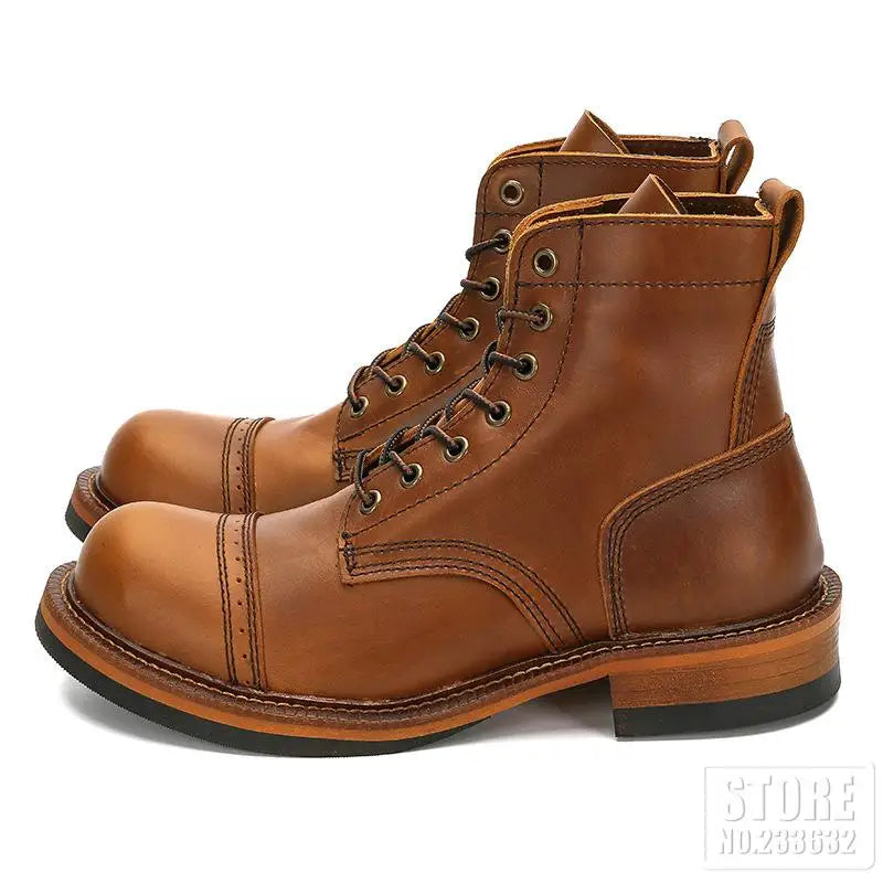 Men's Motorcycle Boots Leisure Shoes Tooling Boots Vintage Ankle High Male Retro Casual Cowhide Leather Workwear Boots EU 39-44