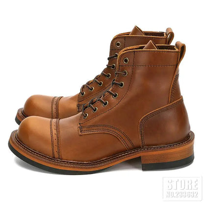 Men's Motorcycle Boots Leisure Shoes Tooling Boots Vintage Ankle High Male Retro Casual Cowhide Leather Workwear Boots EU 39-44