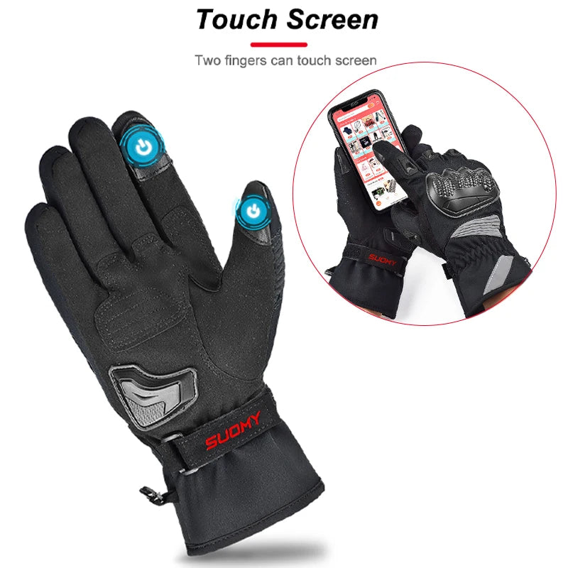 SUOMY Motorcycle Gloves Winter Warm Waterproof Motorbike Gloves Touchscreen Motocross Glove Thickened Velvet Cold-proof Guantes