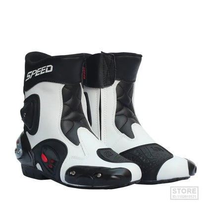 A004 Motorcycle Racing Boots Professional SPEED Biker Shoes Motorbike Long Riding Protective Gear Shift Microfibe Leather boot