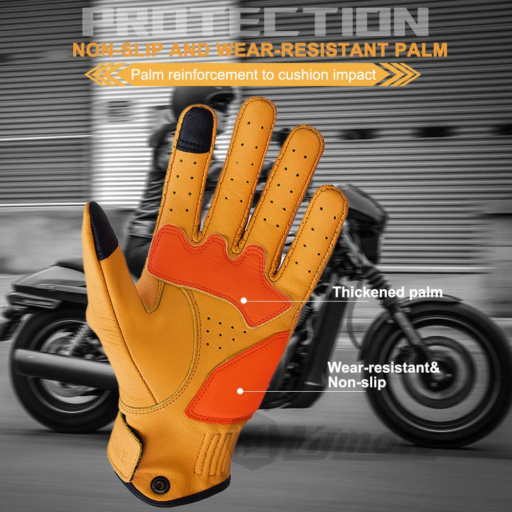 SUOMY Classic Leather Retro Motorcycle Gloves Touchscreen Motocross Gloves Full Finger Motorbike Glove Breathable Wear-resistant